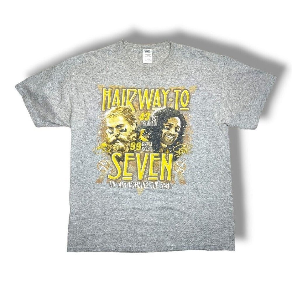 Pittsburgh Steelers Troy Polamalu Brett Keisel T-Shirt Gray Size Large Gildan